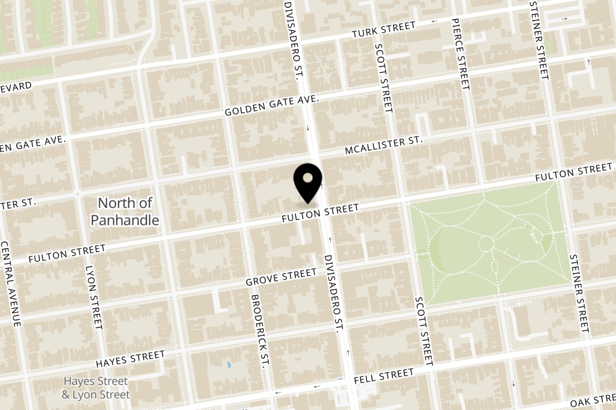 Map showing the location of Tsunami Panhandle on 1306 Fulton St in San Francisco